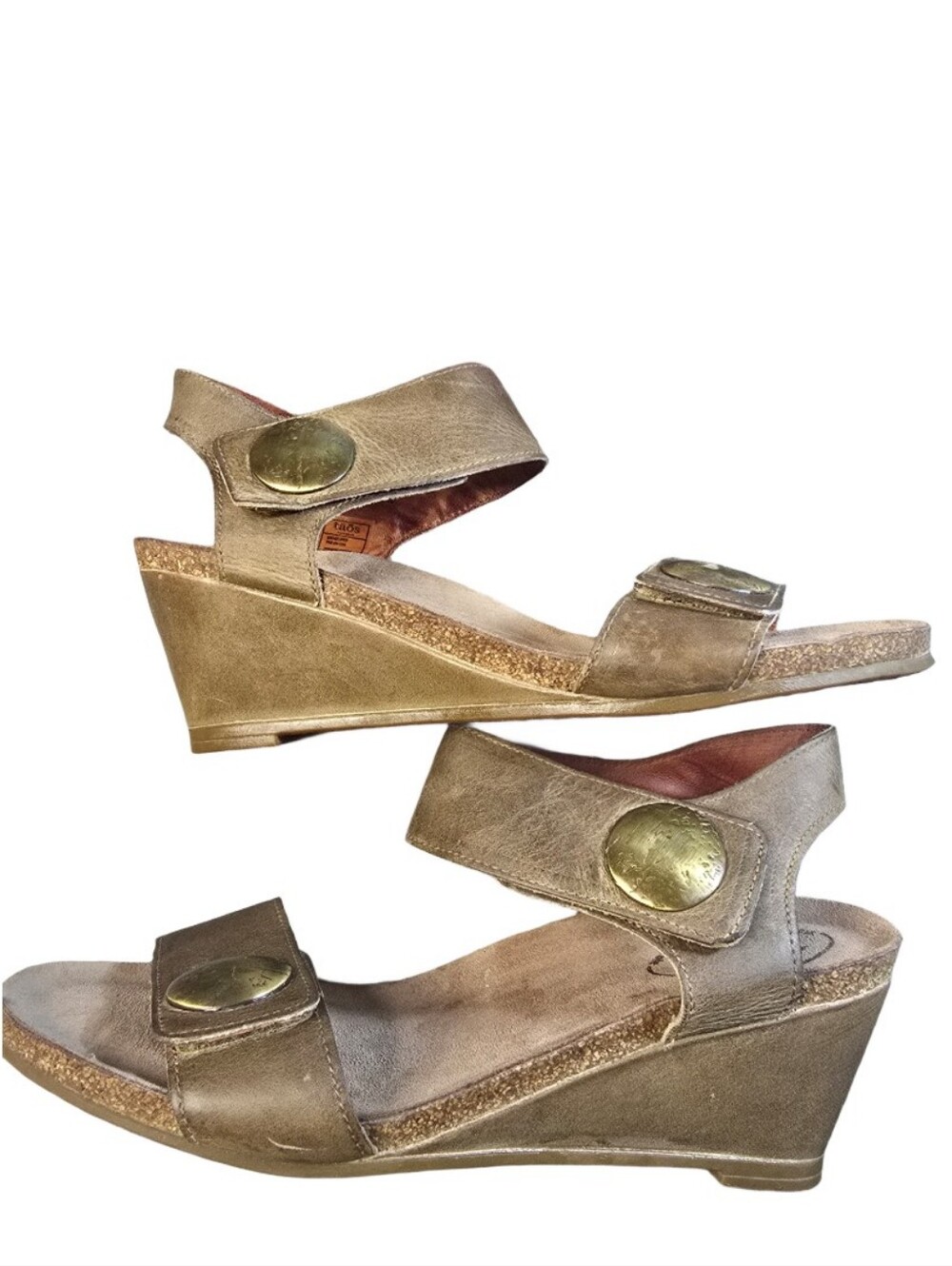 Taos Footwear Taupe Carousel 2 Leather Slingback Sandals with Gold Accents Sz.39 - Picture 7 of 11